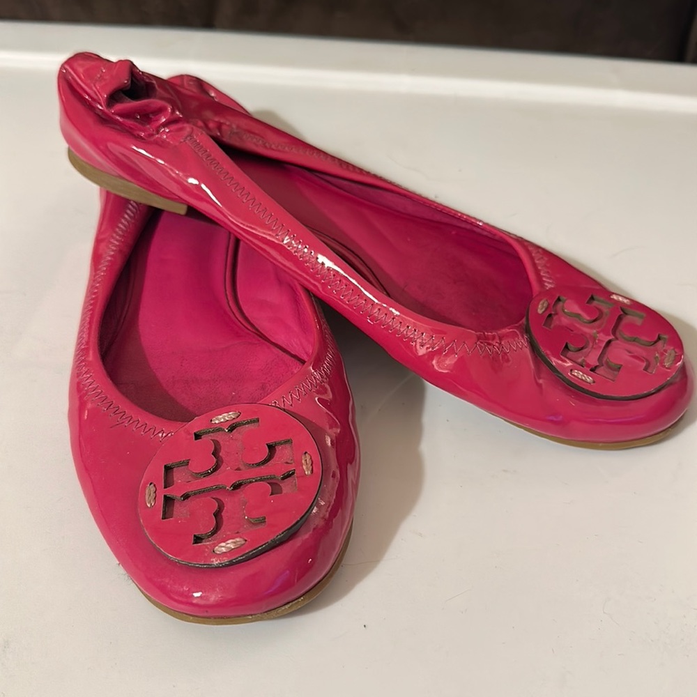 Tory Burch pink patent leather flats